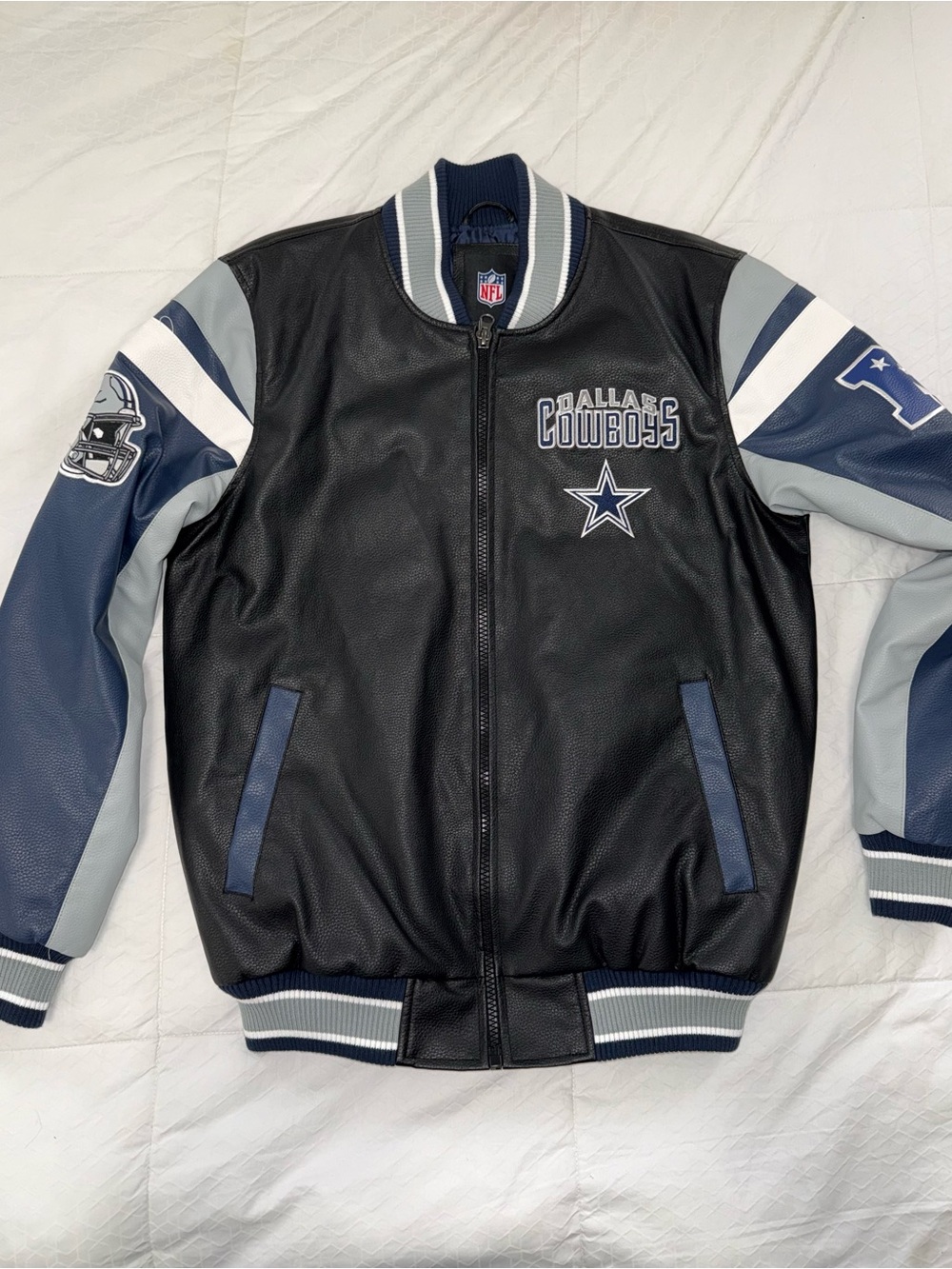 Dallas Cowboys NFL Faux Leather Varsity Bomber Jacket Mens M Embroidered